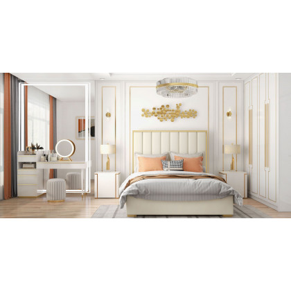 HMR Modern Luxury Square Nightstand with 3 Drawers - White/Gold