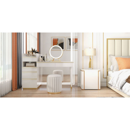 HMR Modern Luxury Square Nightstand with 3 Drawers - White/Gold