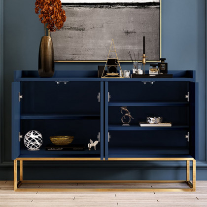 HMR Modern 47" Sideboard Buffet with 4 Doors - Blue/Gold