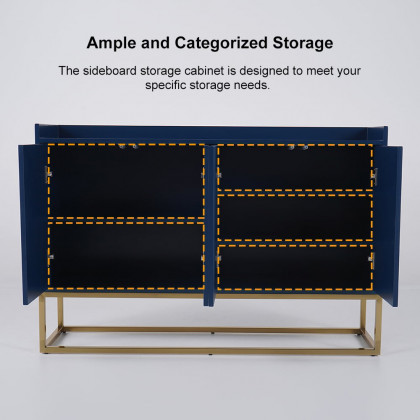 HMR Modern 47" Sideboard Buffet with 4 Doors - Blue/Gold