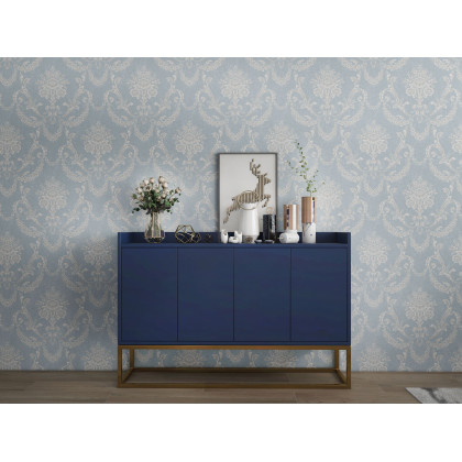 HMR Modern 47" Sideboard Buffet with 4 Doors - Blue/Gold