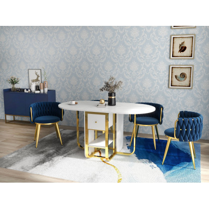 HMR Modern 47" Sideboard Buffet with 4 Doors - Blue/Gold