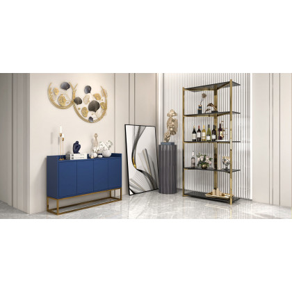 HMR Modern 47" Sideboard Buffet with 4 Doors - Blue/Gold