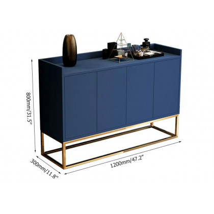 HMR Modern 47" Sideboard Buffet with 4 Doors - Blue/Gold