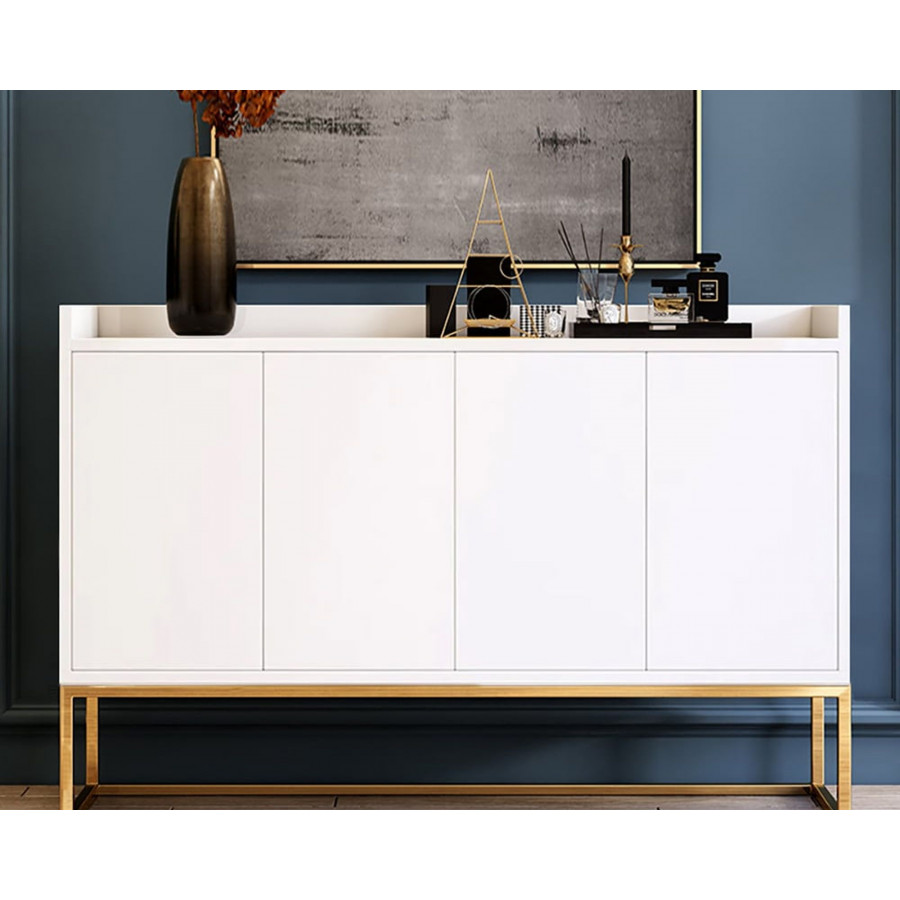 HMR Modern 47" Sideboard Buffet with 4 Doors - White/Gold