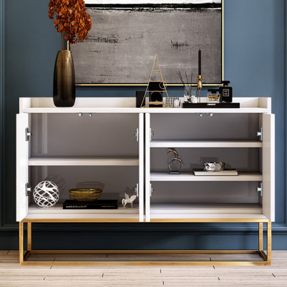 HMR Modern 47" Sideboard Buffet with 4 Doors - White/Gold