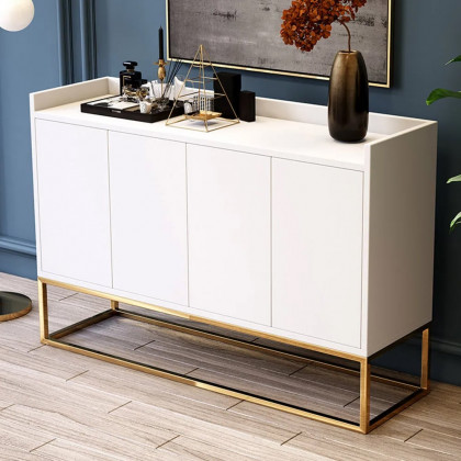 HMR Modern 47" Sideboard Buffet with 4 Doors - White/Gold