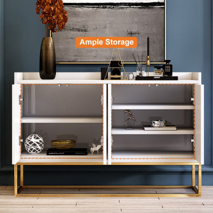 HMR Modern 47" Sideboard Buffet with 4 Doors - White/Gold