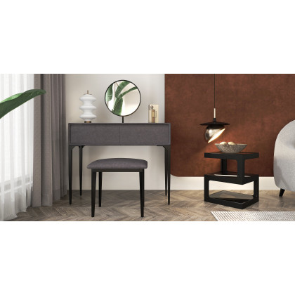HMR Modern Glass End Table with 3 Tiers - Black