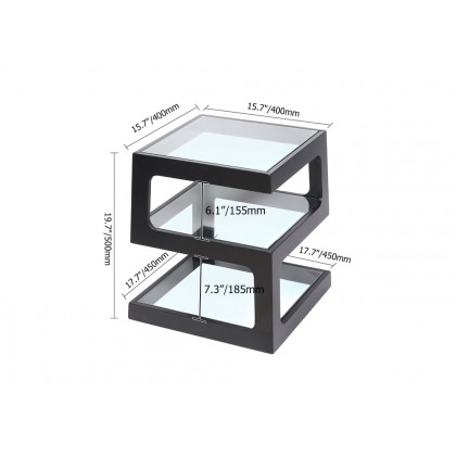 HMR Modern Glass End Table with 3 Tiers - Black