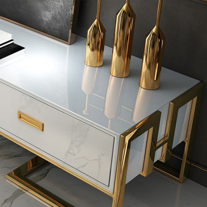 HMR Jocise Modern 71" TV Stand 3 Drawers Media Console - White/Gold