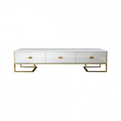 HMR Jocise Modern 71" TV Stand 3 Drawers Media Console - White/Gold