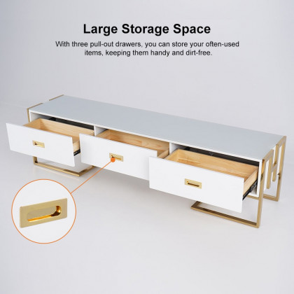 HMR Jocise Modern 71" TV Stand 3 Drawers Media Console - White/Gold