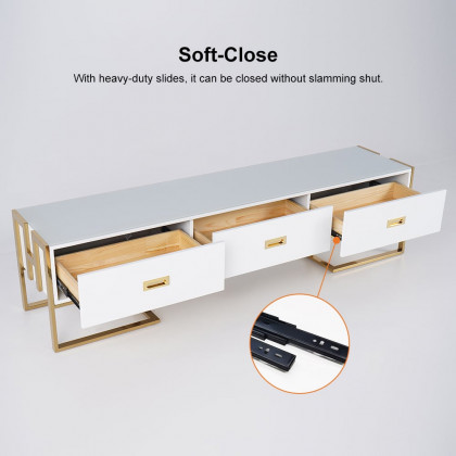HMR Jocise Modern 71" TV Stand 3 Drawers Media Console - White/Gold