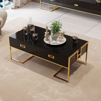 HMR Jocise Modern Rectangular Coffee Table - Black/Gold