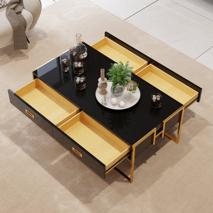 HMR Jocise Modern Rectangular Coffee Table - Black/Gold