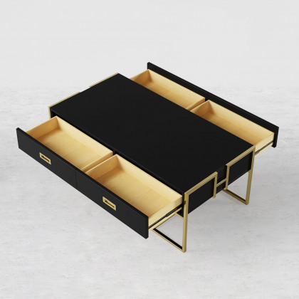HMR Jocise Modern Rectangular Coffee Table - Black/Gold
