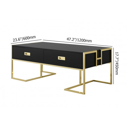 HMR Jocise Modern Rectangular Coffee Table - Black/Gold