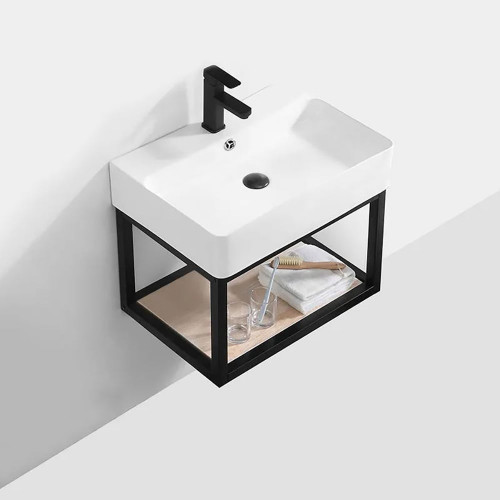HMR Modern Floating 24" Bathroom Vanity with Single Sink and Shelf Space Saving - Black, Style B