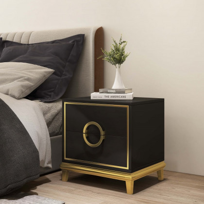 HMR Tile Modern Nightstand with 2 Drawers - Black