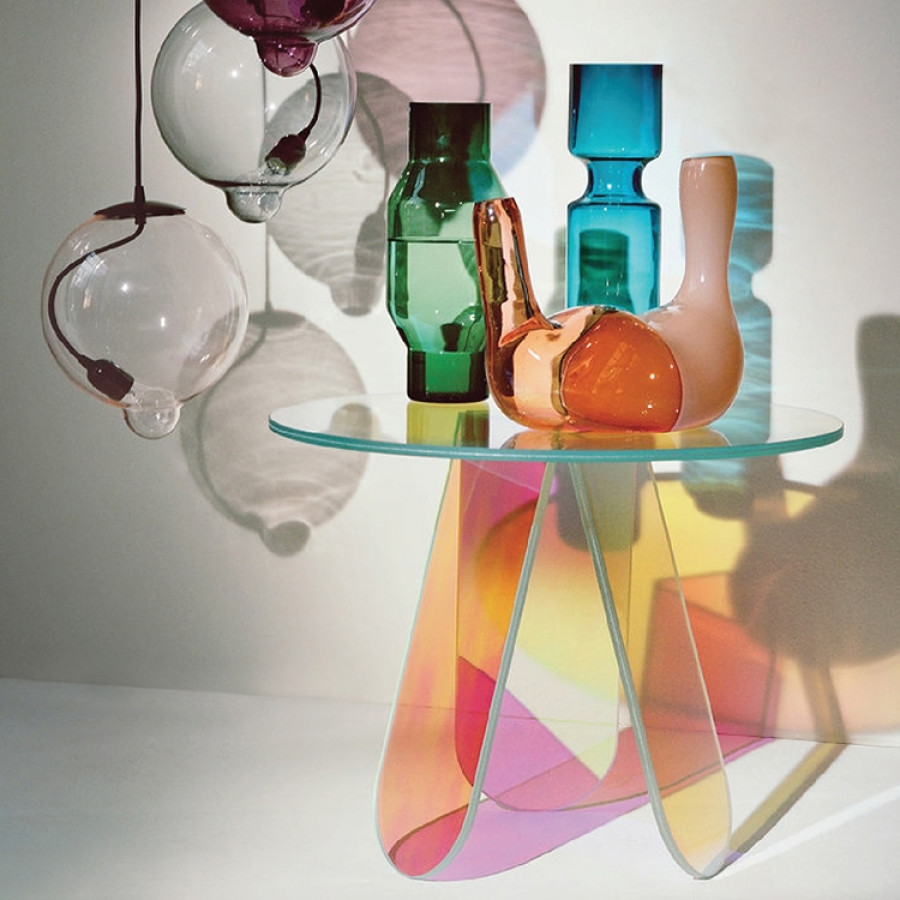 HMR - End and Clear Side and Accent Table Iridescent in 15.7"Dia x 17.7"H