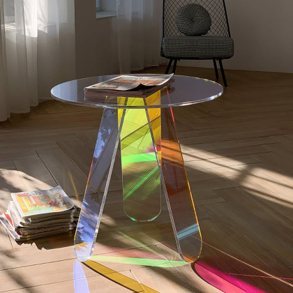 HMR - End and Clear Side and Accent Table Iridescent in 15.7"Dia x 17.7"H