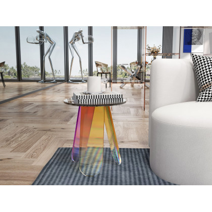 HMR - End and Clear Side and Accent Table Iridescent in 15.7"Dia x 17.7"H