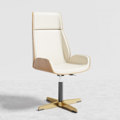 HMR Modern Home Office Chair with Upholstered High Back - Beige, Leather