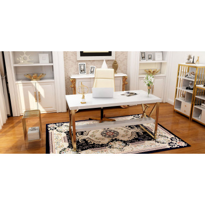 HMR Modern Home Office Chair with Upholstered High Back - Beige, Leather