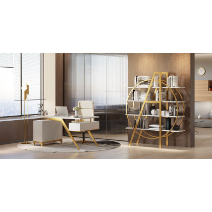 HMR Modern Home Office Chair with Upholstered High Back - Beige, Leather