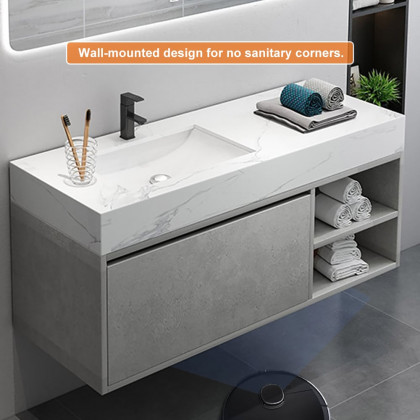 HMR Floating 36" Bathroom Vanity with Single Sink Wall Mounted Cabinet - Gray/White