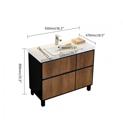 HMR - 36" Free-Standing Bathroom Vanity with Single Sink and Drawers in Rustic