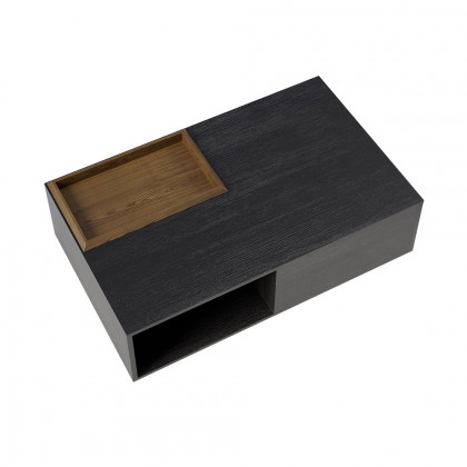 HMR - Rectangular Wood Coffee Table with Drawer and Removable Tray Top in Black and Walnut