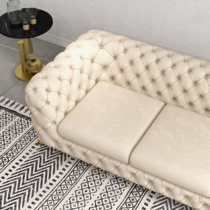 HMR - Chesterfield 3-Seater Sofa Button Tufted Velvet in 91"W, Beige