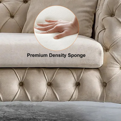 HMR - Chesterfield 3-Seater Sofa Button Tufted Velvet in 91"W, Beige