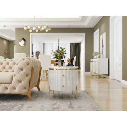 HMR - Chesterfield 3-Seater Sofa Button Tufted Velvet in 91"W, Beige