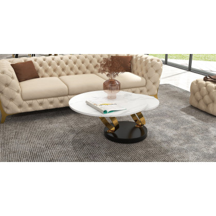 HMR - Chesterfield 3-Seater Sofa Button Tufted Velvet in 91"W, Beige