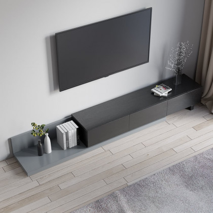 HMR - Crator Kayla Extendable TV Stand Media Console with 3-Drawer in Black and Gray