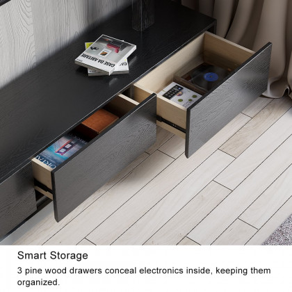 HMR - Crator Kayla Extendable TV Stand Media Console with 3-Drawer in Black and Gray