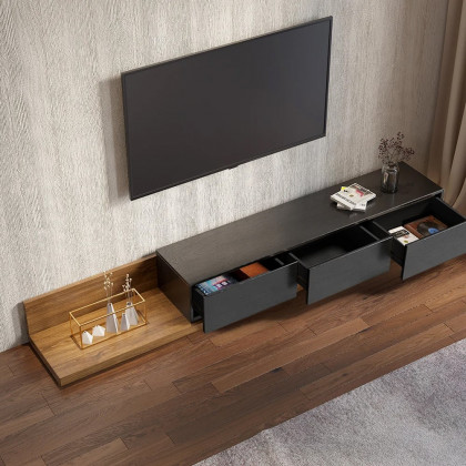 HMR Extendable Floor TV Stand with 3 Drawers (71"-120") - Black & Walnut