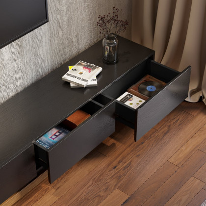 HMR Extendable Floor TV Stand with 3 Drawers (71"-120") - Black & Walnut