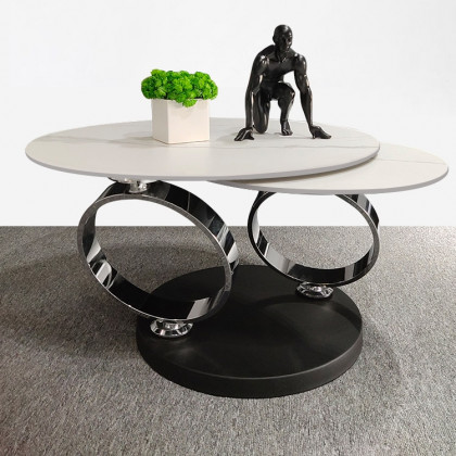 HMR Modern Extendable Coffee Table with Ring-Shaped Metal Pedestal - Chrome