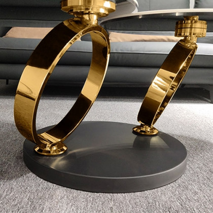 HMR Modern Extendable Coffee Table with Ring-Shaped Metal Pedestal - Gold