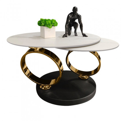 HMR Modern Extendable Coffee Table with Ring-Shaped Metal Pedestal - Gold