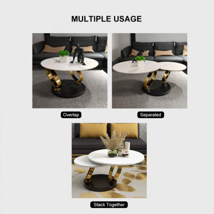 HMR Modern Extendable Coffee Table with Ring-Shaped Metal Pedestal - Gold