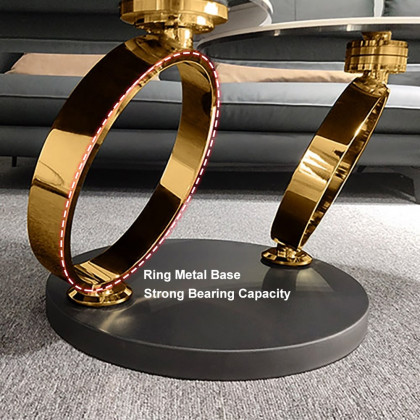 HMR Modern Extendable Coffee Table with Ring-Shaped Metal Pedestal - Gold