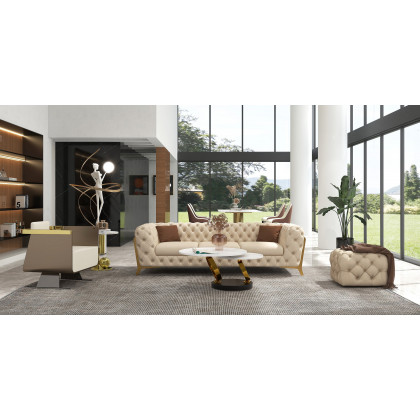 HMR Modern Extendable Coffee Table with Ring-Shaped Metal Pedestal - Gold