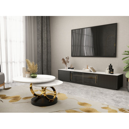 HMR Modern Extendable Coffee Table with Ring-Shaped Metal Pedestal - Gold