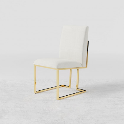 HMR - Modern Linen Upholstered Dining Chair with Stainless Steel Leg (Set of 2) in Beige