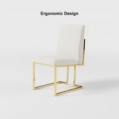 HMR - Modern Linen Upholstered Dining Chair with Stainless Steel Leg (Set of 2) in Beige